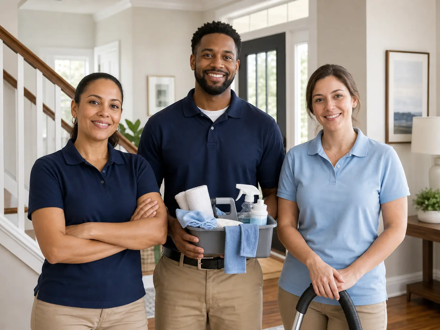 Friendly LDNY Cleaning team members in a bright clean home